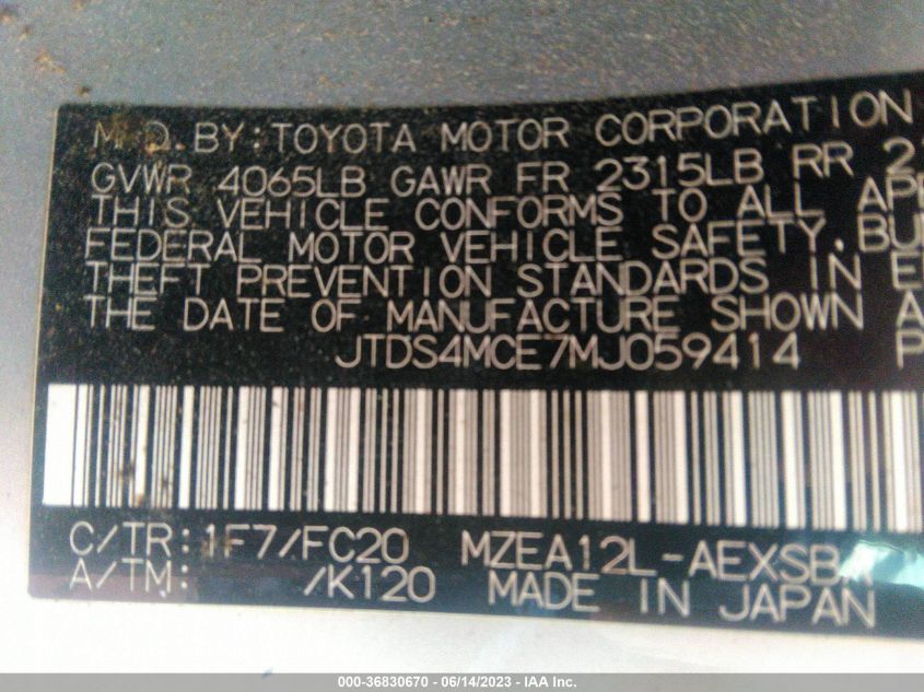 2021 TOYOTA COROLLA SE/NIGHT SHADE - JTDS4MCE7MJ059414