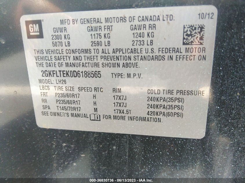 2013 GMC TERRAIN SLE - 2GKFLTEK0D6188565