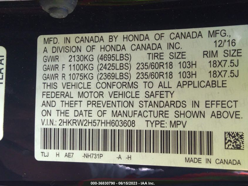 2017 HONDA CR-V EX - 2HKRW2H57HH603608