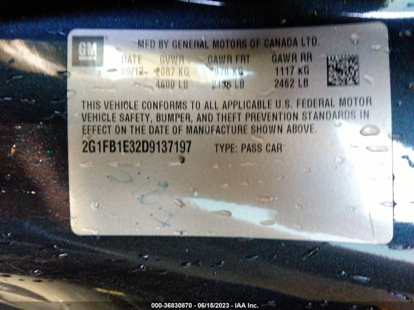 2013 CHEVROLET CAMARO LT - 2G1FB1E32D9137197