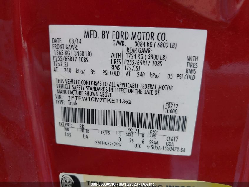 2014 FORD F-150 XL/STX/XLT - 1FTEW1CM7EKE11352