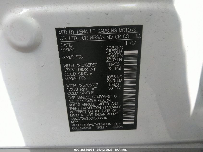 2018 NISSAN ROGUE SV - KNMAT2MT5JP533594