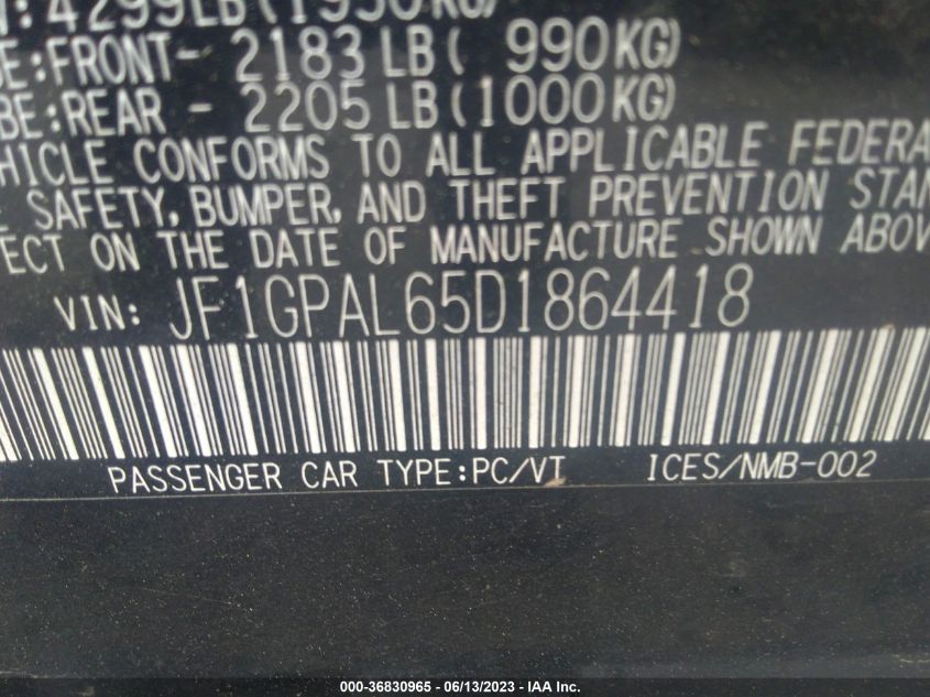 2013 SUBARU IMPREZA WAGON 2.0I SPORT PREMIUM - JF1GPAL65D1864418