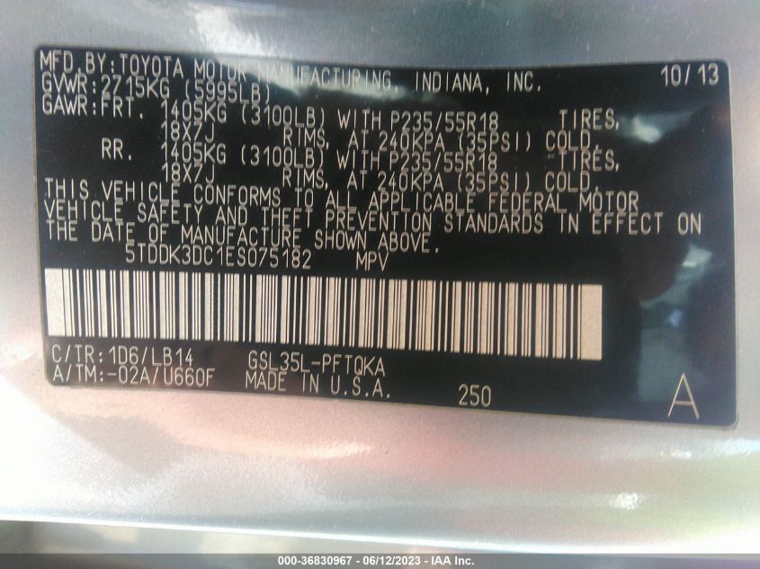 2014 TOYOTA SIENNA LTD/XLE - 5TDDK3DC1ES075182