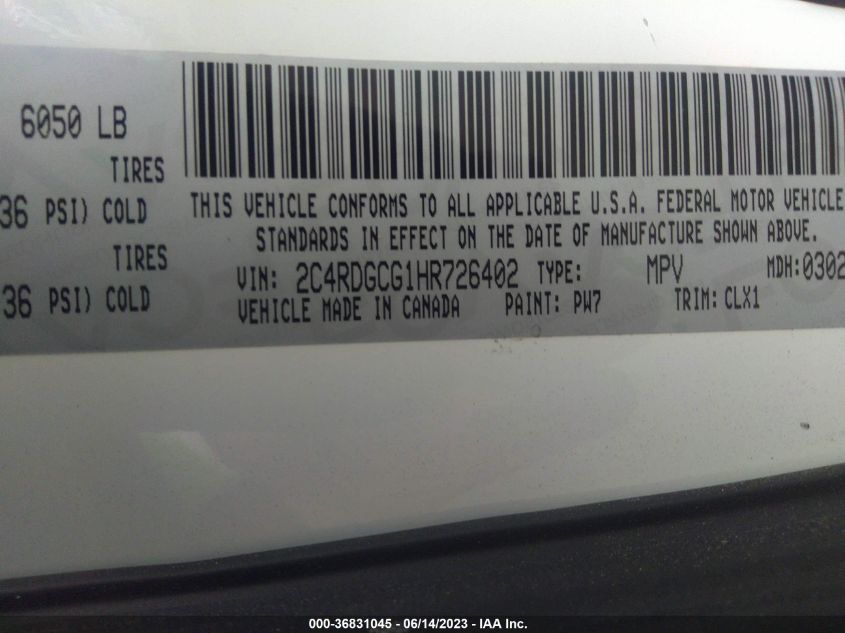 2017 DODGE GRAND CARAVAN SXT - 2C4RDGCG1HR726402