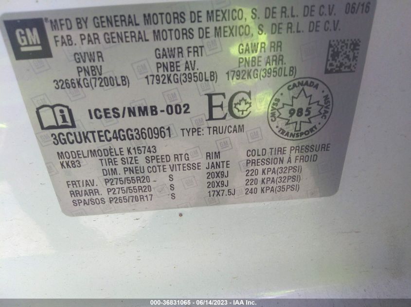2016 CHEVROLET SILVERADO 1500 HIGH COUNTRY - 3GCUKTEC4GG360961