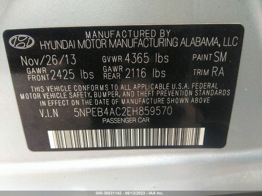 2014 HYUNDAI SONATA GLS - 5NPEB4AC2EH859570