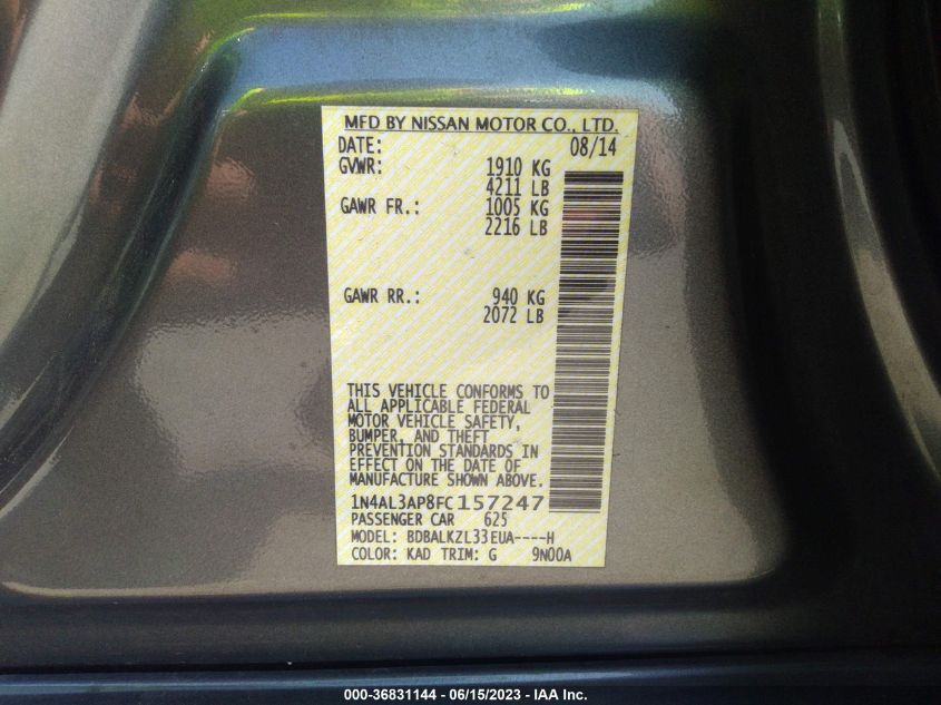 2015 NISSAN ALTIMA 2.5 SV - 1N4AL3AP8FC157247