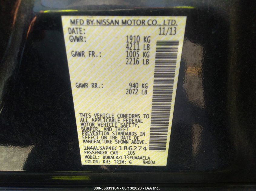 2014 NISSAN ALTIMA 2.5 S - 1N4AL3AP4EC186274