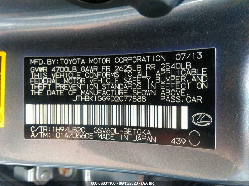 2013 LEXUS ES 350 4DR SDN - JTHBK1GG9D2077888