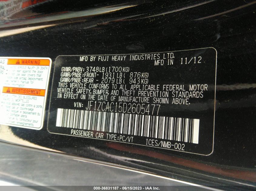 2013 SUBARU BRZ LIMITED - JF1ZCAC15D2605477