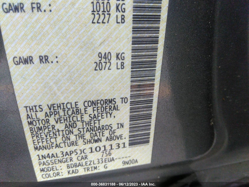 VIN 1N4AL3AP5JC101131 2018 NISSAN ALTIMA 2.5 S