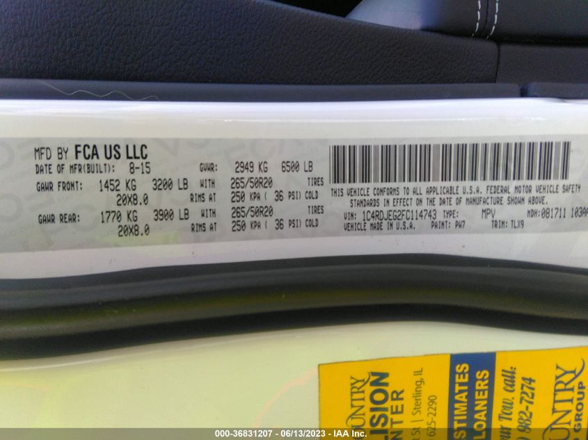 2015 DODGE DURANGO CITADEL - 1C4RDJEG2FC114743