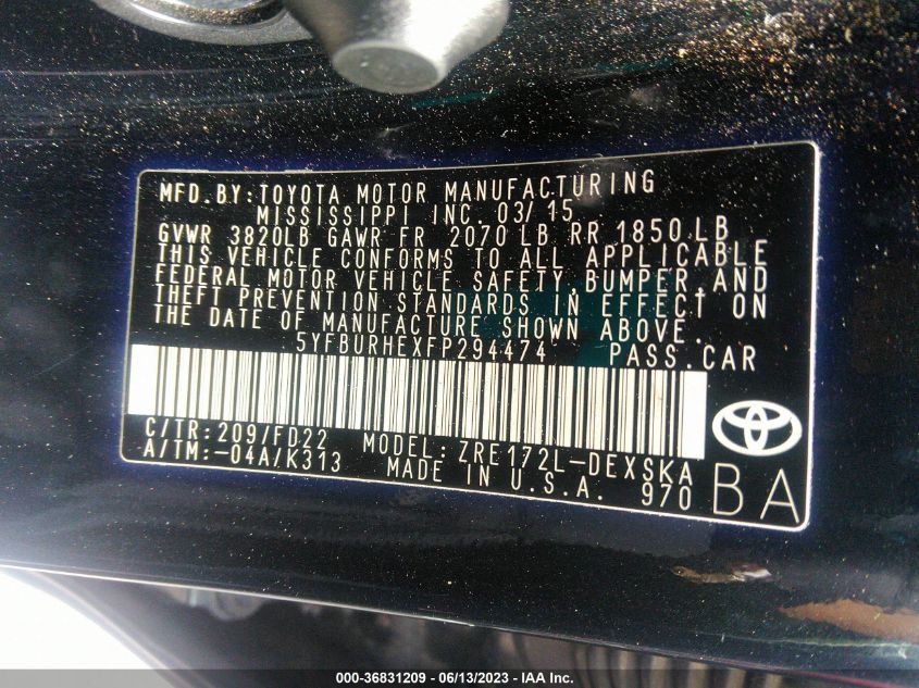 2015 TOYOTA COROLLA S - 5YFBURHEXFP294474