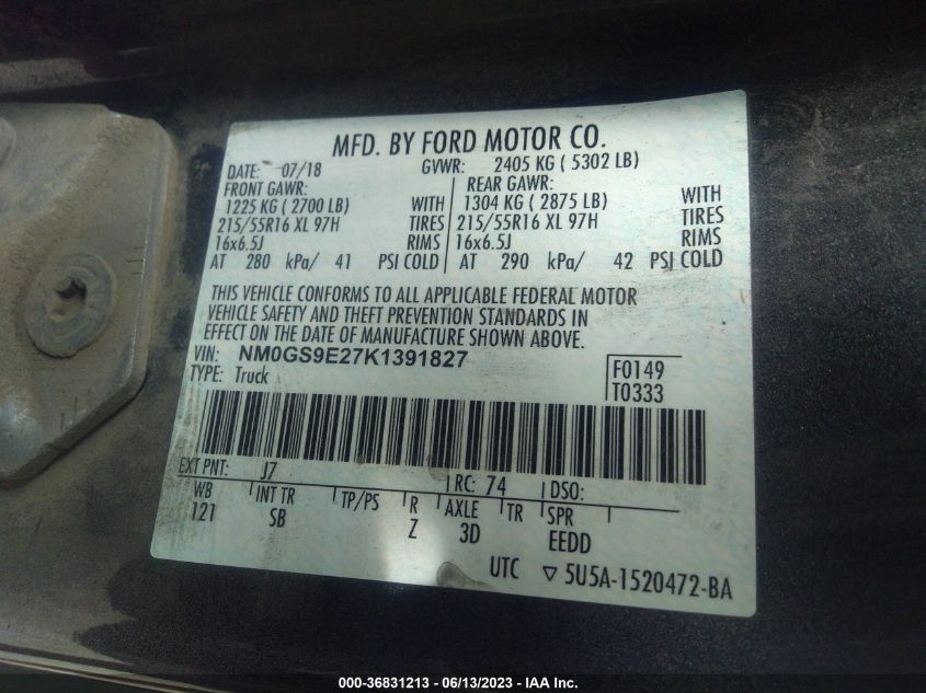 2019 FORD TRANSIT CONNECT WAGON XL - NM0GS9E27K1391827