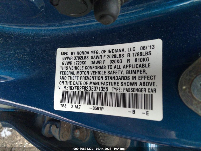 2013 HONDA CIVIC EX - 19XFB2F82DE071355