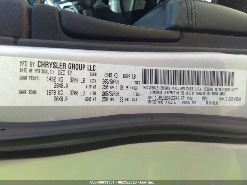 2013 JEEP GRAND CHEROKEE LIMITED - 1C4RJEBG4DC643127