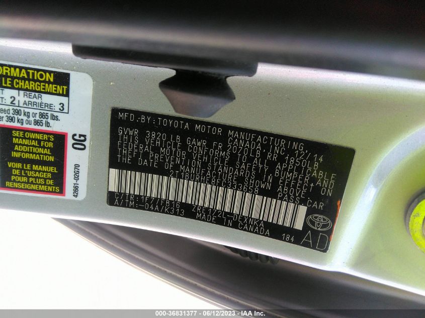 2015 TOYOTA COROLLA LE - 2T1BURHE8FC333658