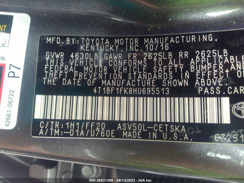 2017 TOYOTA CAMRY SE - 4T1BF1FK8HU695513