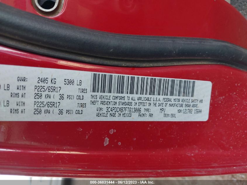 2015 DODGE JOURNEY AMERICAN VALUE PKG - 3C4PDCAB7FT613006