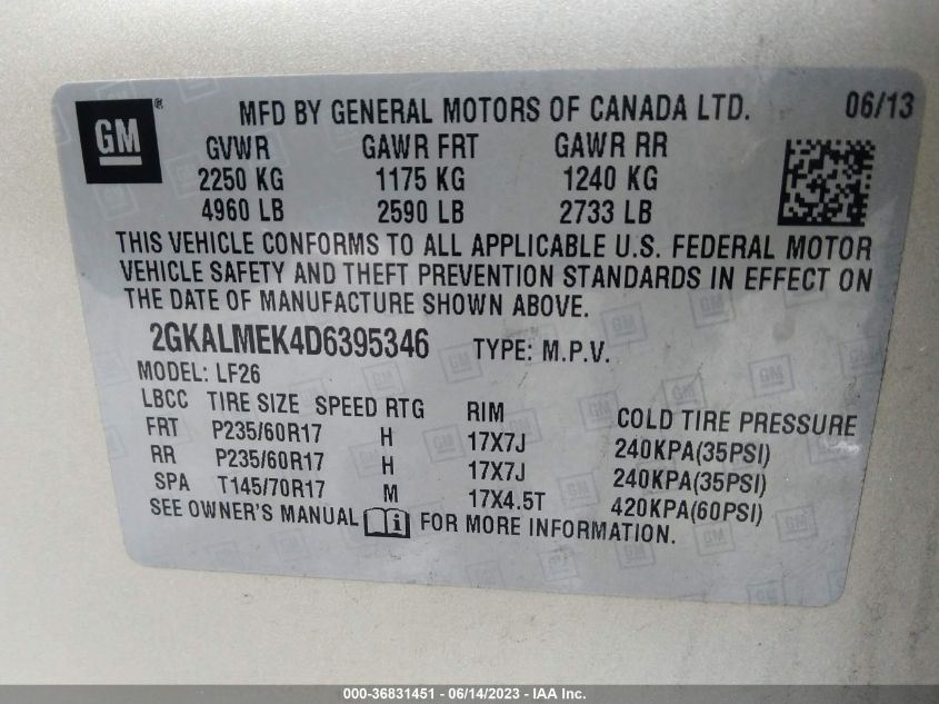 2013 GMC TERRAIN SLE - 2GKALMEK4D6395346