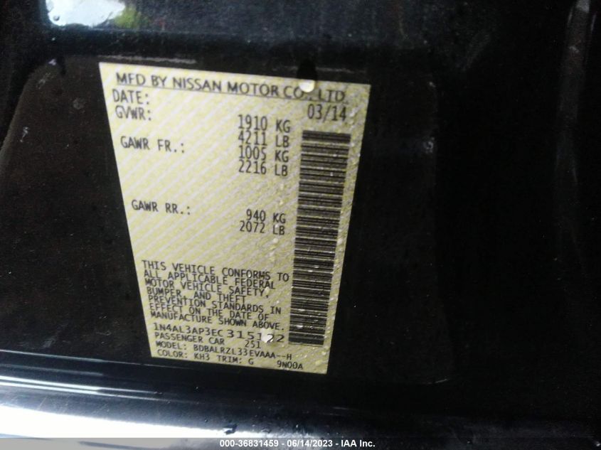 2014 NISSAN ALTIMA 2.5 S - 1N4AL3AP3EC315122