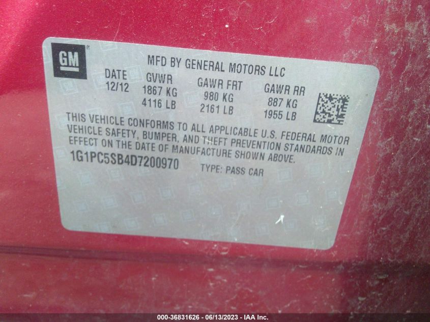 2013 CHEVROLET CRUZE 1LT - 1G1PC5SB4D7200970