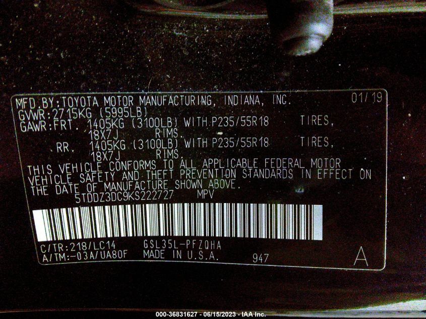 2019 TOYOTA SIENNA XLE - 5TDDZ3DC9KS222727