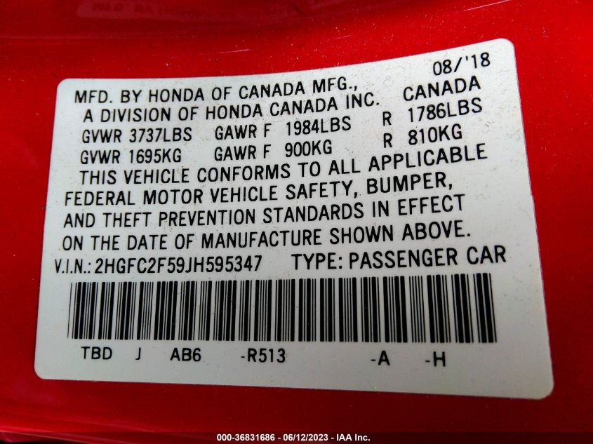 2018 HONDA CIVIC SEDAN LX - 2HGFC2F59JH595347