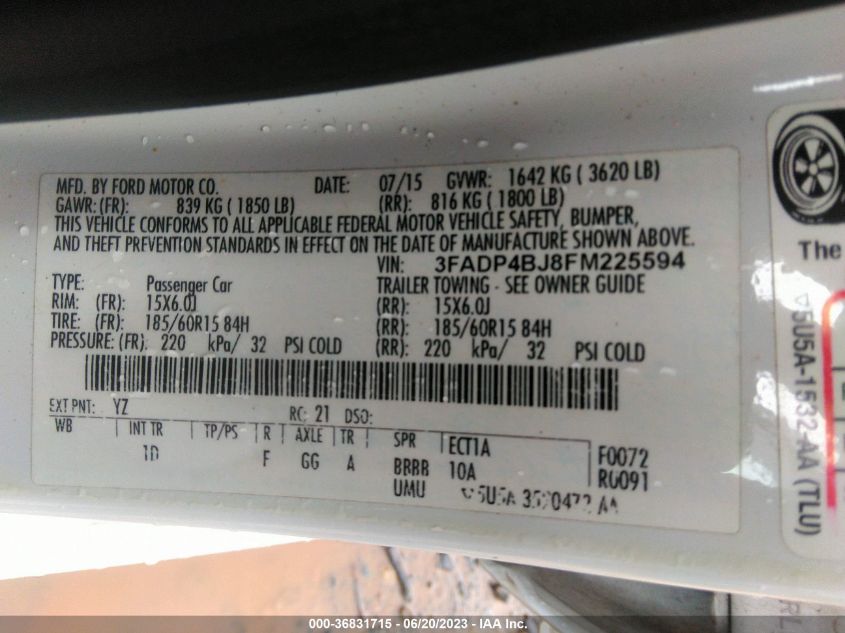 2015 FORD FIESTA SE - 3FADP4BJ8FM225594