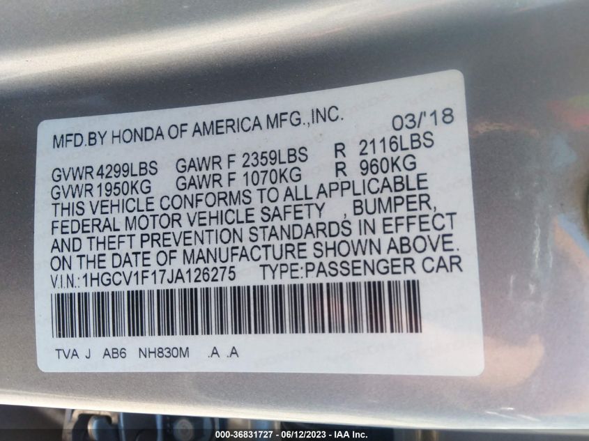 2018 HONDA ACCORD SEDAN LX 1.5T - 1HGCV1F17JA126275