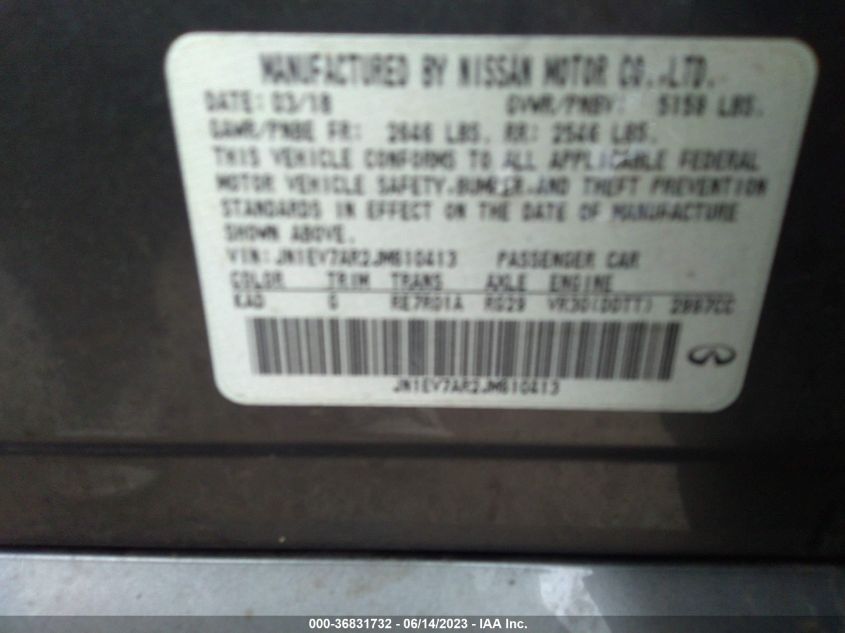 2018 INFINITI Q50 LUXE/SPORT - JN1EV7AR2JM610413