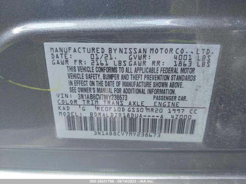 2021 NISSAN SENTRA SV - 3N1AB8CV7MY238673