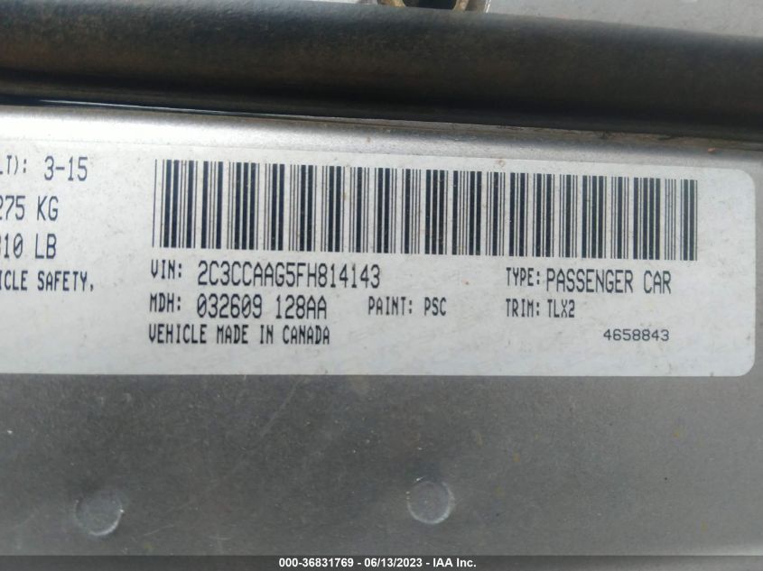 2015 CHRYSLER 300 LIMITED - 2C3CCAAG5FH814143