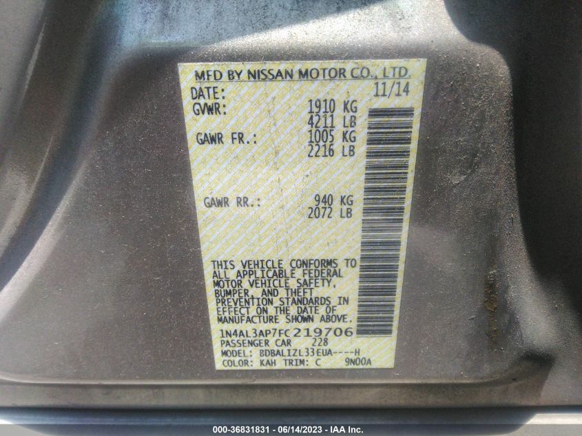 2015 NISSAN ALTIMA 2.5 SV - 1N4AL3AP7FC219706