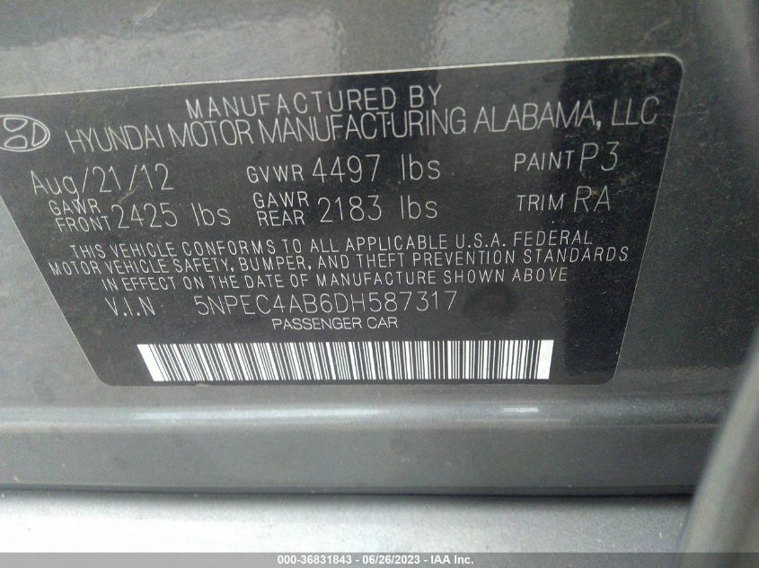 2013 HYUNDAI SONATA SE/LIMITED - 5NPEC4AB6DH587317
