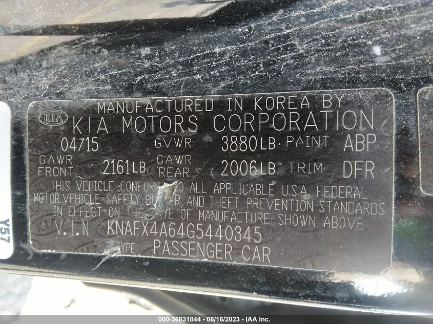 2016 KIA FORTE LX - KNAFX4A64G5440345