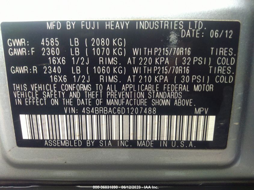 2013 SUBARU OUTBACK 2.5I - 4S4BRBAC6D1207488