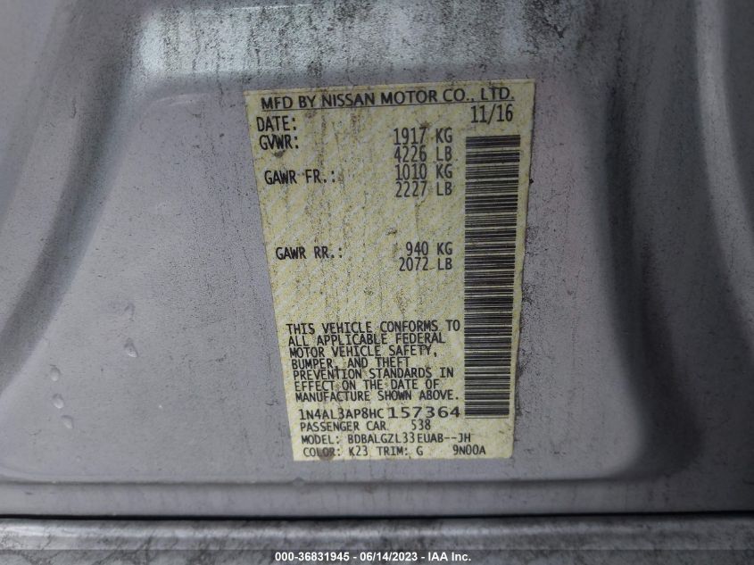 2017 NISSAN ALTIMA 2.5 S - 1N4AL3AP8HC157364
