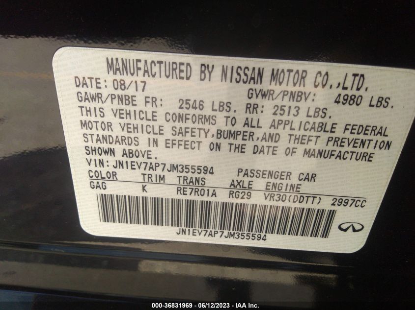 2018 INFINITI Q50 3.0T LUXE - JN1EV7AP7JM355594