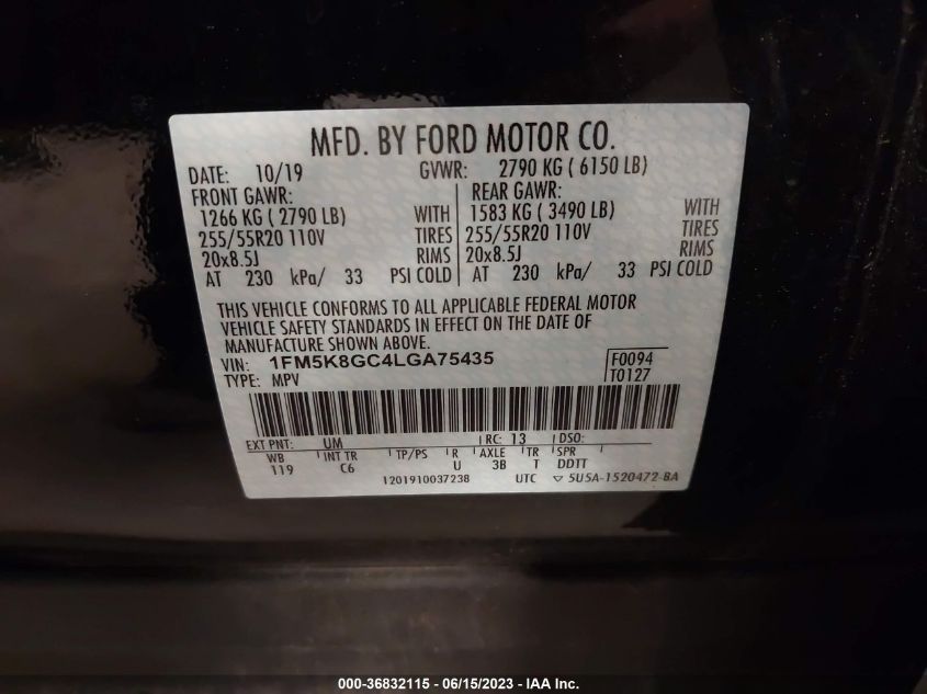 2020 FORD EXPLORER ST - 1FM5K8GC4LGA75435