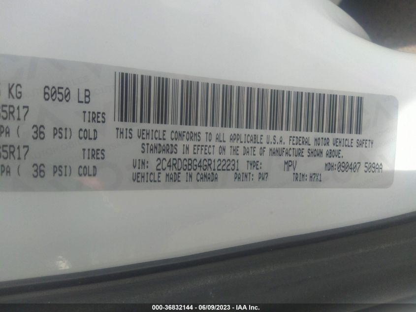 2016 DODGE GRAND CARAVAN SE - 2C4RDGBG4GR122231