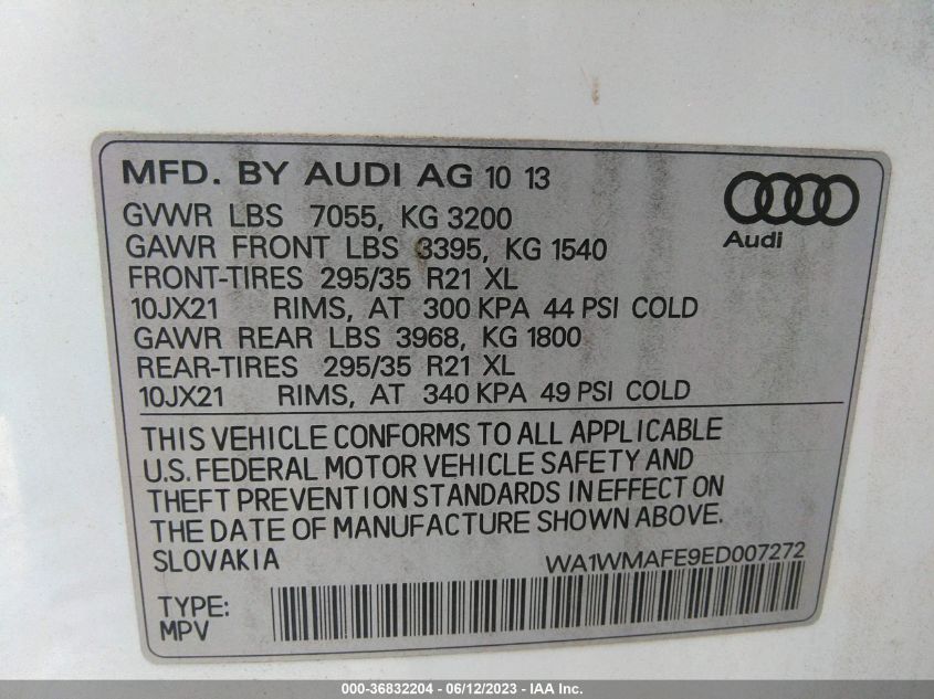 2014 AUDI Q7 3.0L TDI PRESTIGE - WA1WMAFE9ED007272