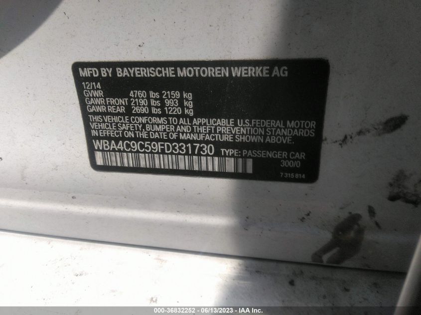 2015 BMW 4 SERIES 428I XDRIVE - WBA4C9C59FD331730