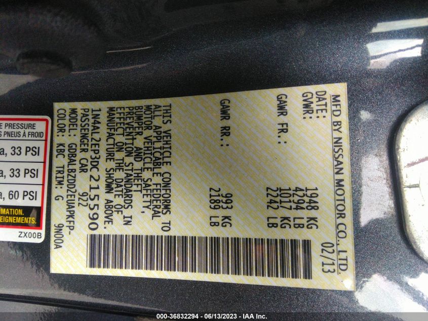 2013 NISSAN ALTIMA 2.5 S - 1N4AL2EP3DC215590