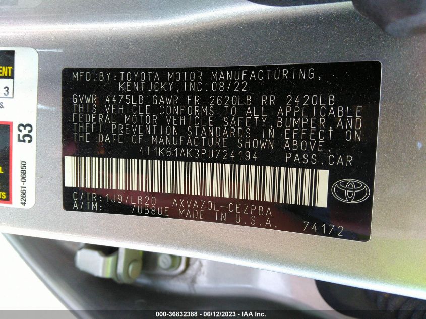 2023 TOYOTA CAMRY XSE - 4T1K61AK3PU724194
