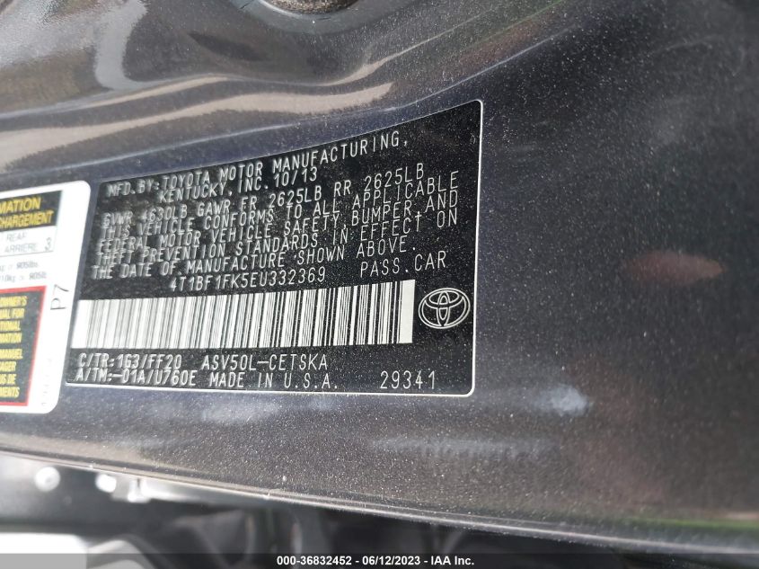 2014 TOYOTA CAMRY L/LE/XLE/SE/SE SPORT - 4T1BF1FK5EU332369