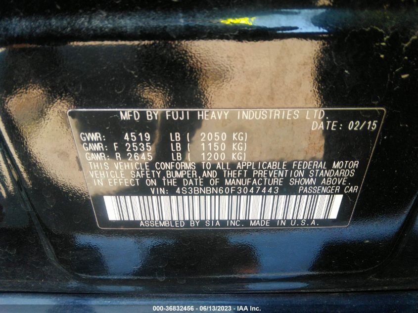 2015 SUBARU LEGACY 2.5I LIMITED - 4S3BNBN60F3047443