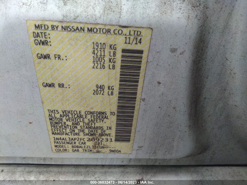 2015 NISSAN ALTIMA 2.5 - 1N4AL3AP2FC209231