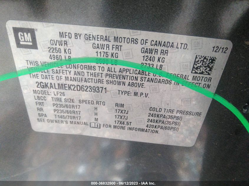2013 GMC TERRAIN SLE - 2GKALMEK2D6239371